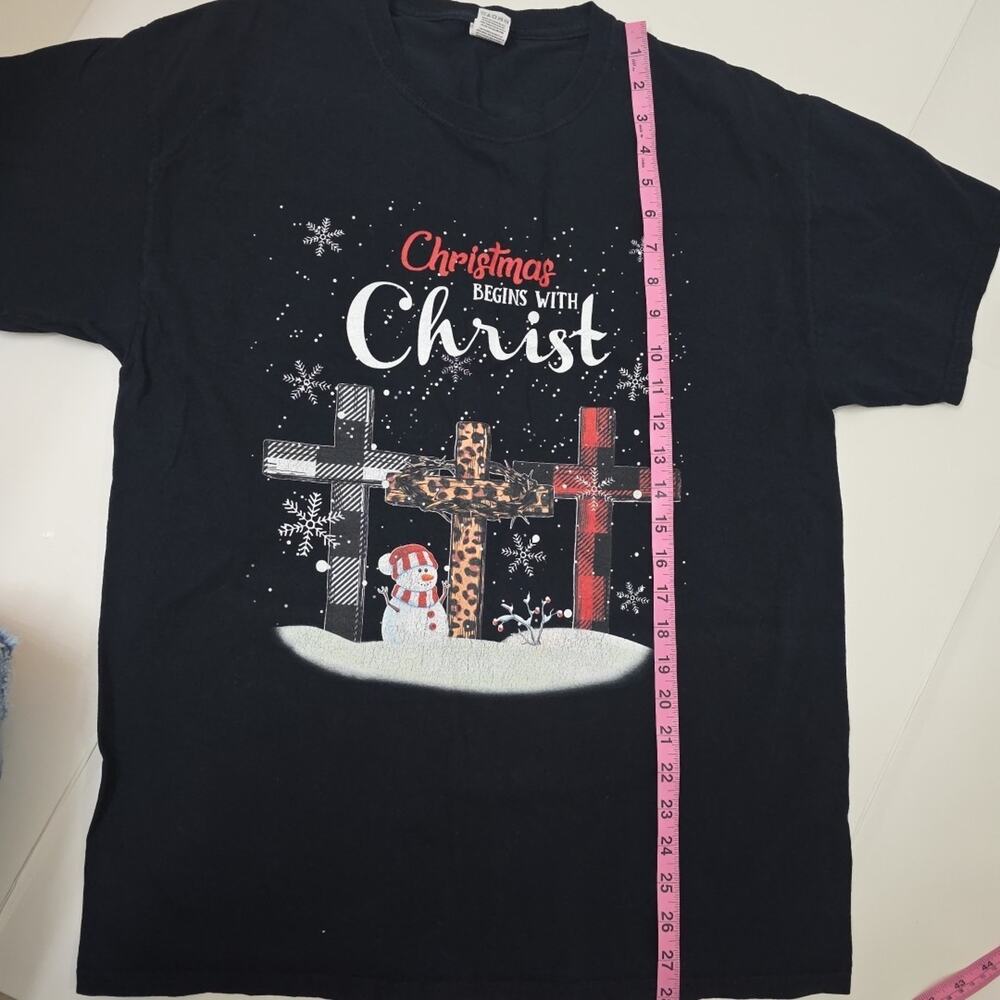 Christmas Begins With Christ Snowman Christian Cross T-Shirt - MADE IN USA - Picture 5 of 5